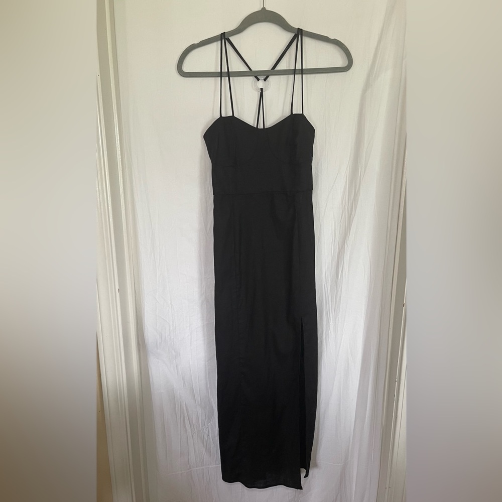 Black Linen Zara Midi Dress Size Small NWT